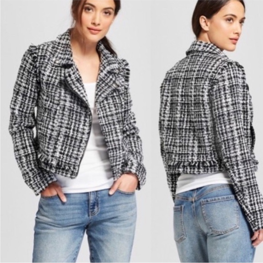Tweed Moto Jacket A New Day Black & White Metallic Coat
